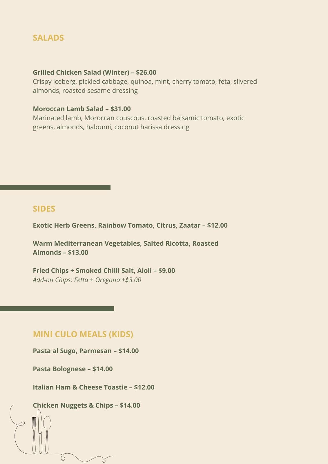 Salads | sides | mini culo meals Siculo